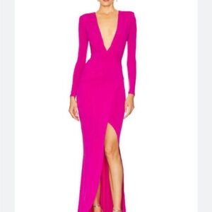 **NWT** Nookie Fuchsia Long Sleeve Plunge V-Neck Gown